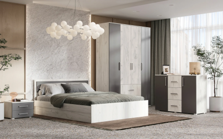 Шкаф 4-х створчатый с зеркалом Фиеста New, Дуб крафт белый / Графит 