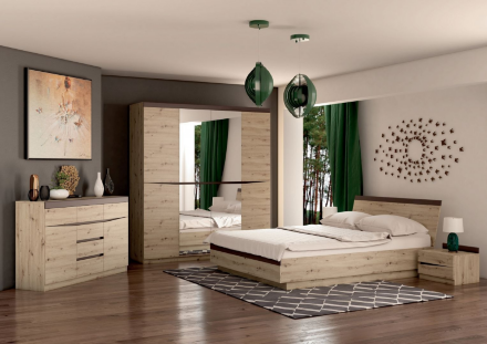 Шкаф 4-х дверный ШР-4 (с 2 зеркалами) Тиана, Дуб Бонифаций/Вольфрам 