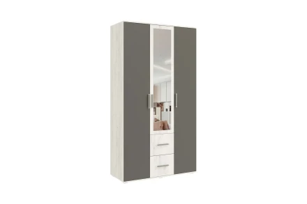 Шкаф 3-х створчатый с зеркалом Фиеста New, Дуб крафт белый / Графит 