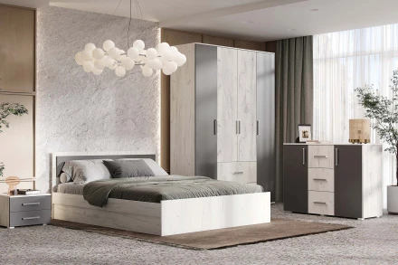 Кровать двуспальая Фиеста New, Дуб крафт белый / Графит 