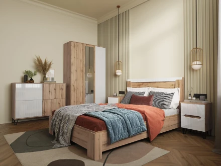 Шкаф трехстворчатый Ливерпуль, вотан/белый глянец 