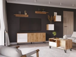 Модульная гостиная Ливерпуль, вотан/белый глянец