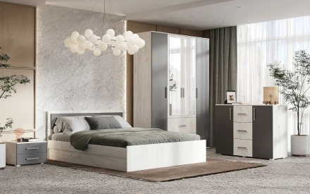 Модульная спальня Фиеста New - 4, Дуб крафт белый / Графит 